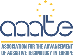 Logo da Association for the advancement of assistive technology in Europe com hiperligação para o respetivo site.